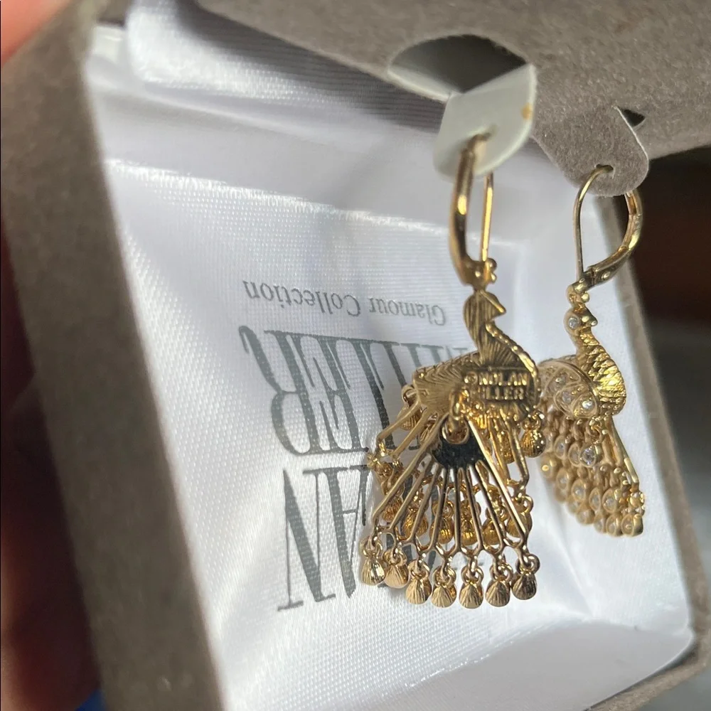 Nolan Miller Wild Peacock Gold Crystal Drop Earrings - Picture 5 of 6